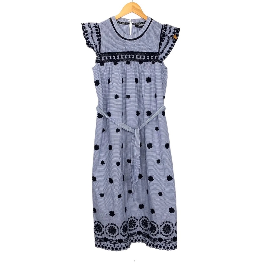 Zara Embroidered tie waist dress